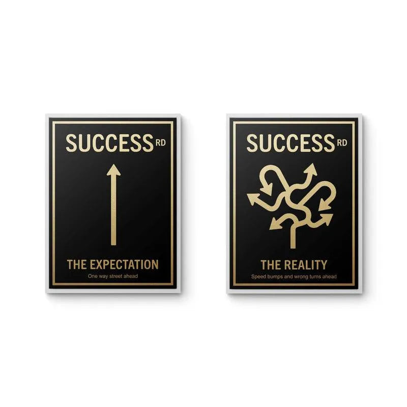 Detailed texture shot of the metallic gold foil typography in the Road to Success Set