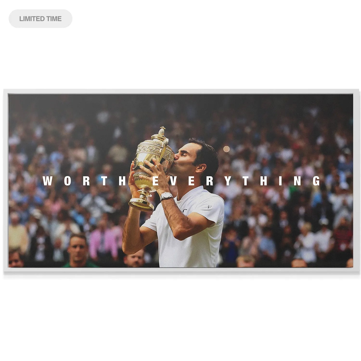 Textured canvas finish of the museum-quality wall art featuring Roger Federer - Worth Everything championship moment.