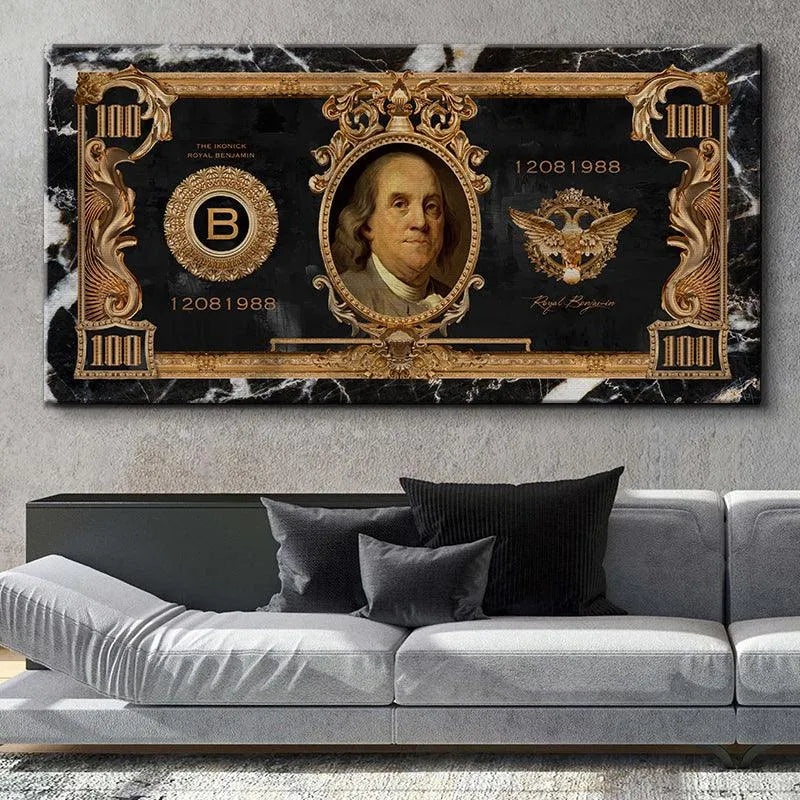 Gilded 'B' monogram and numericals visible on the left side of the Royal Benjamin artwork.
