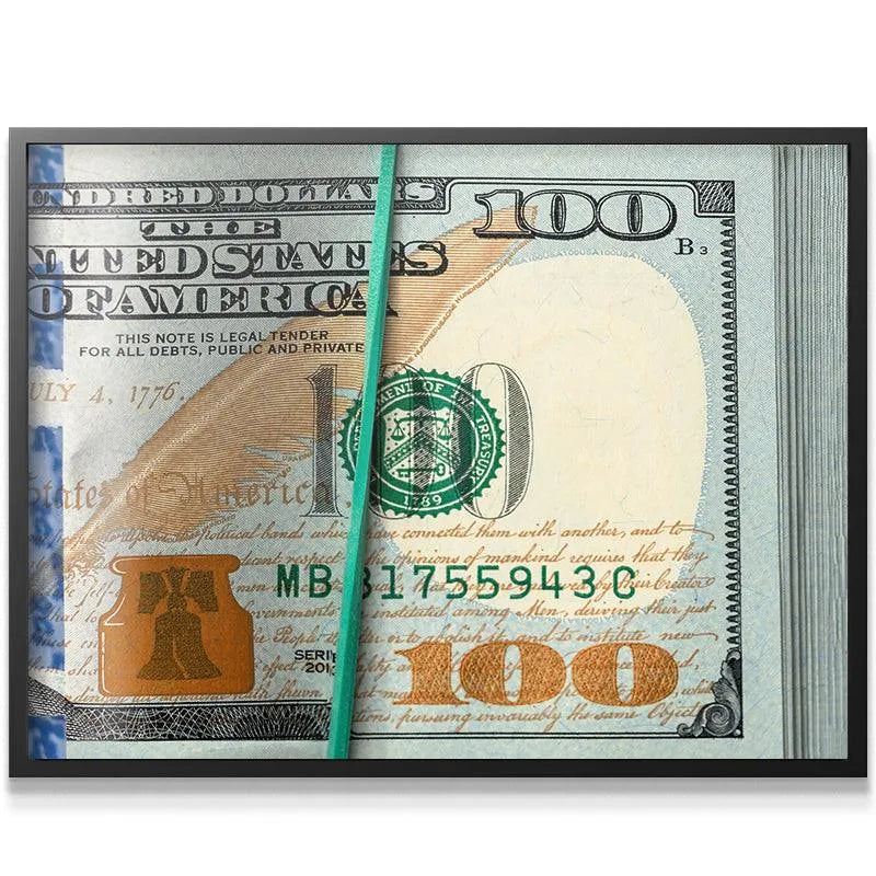Stacked view of multiple large currency bundles secured using the Rubberband Racks system.
