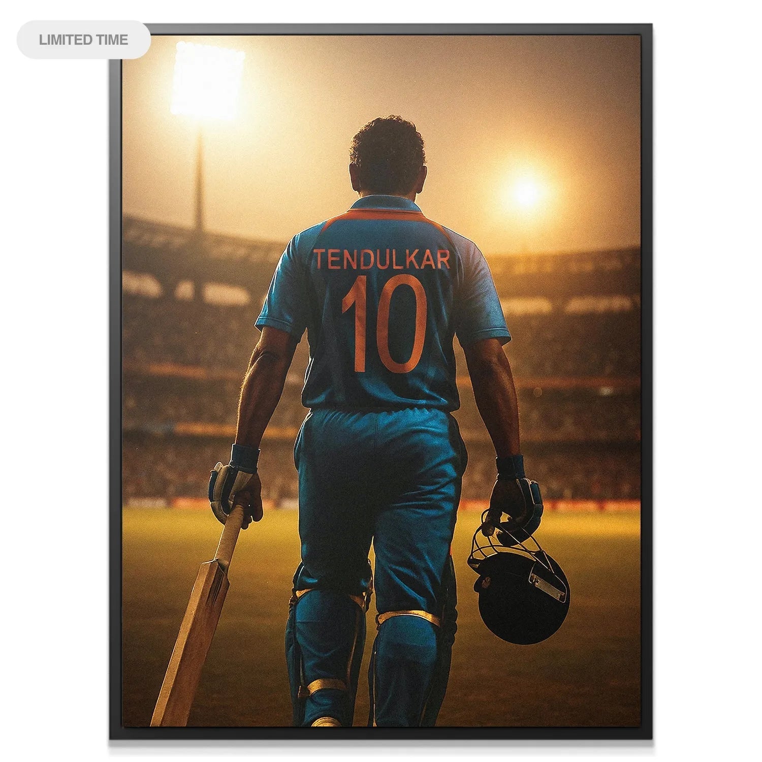 Back angle detailed close-up of the Tendulkar #10 jersey featured in the Sachin Tendulkar - Bright Lights artwork.