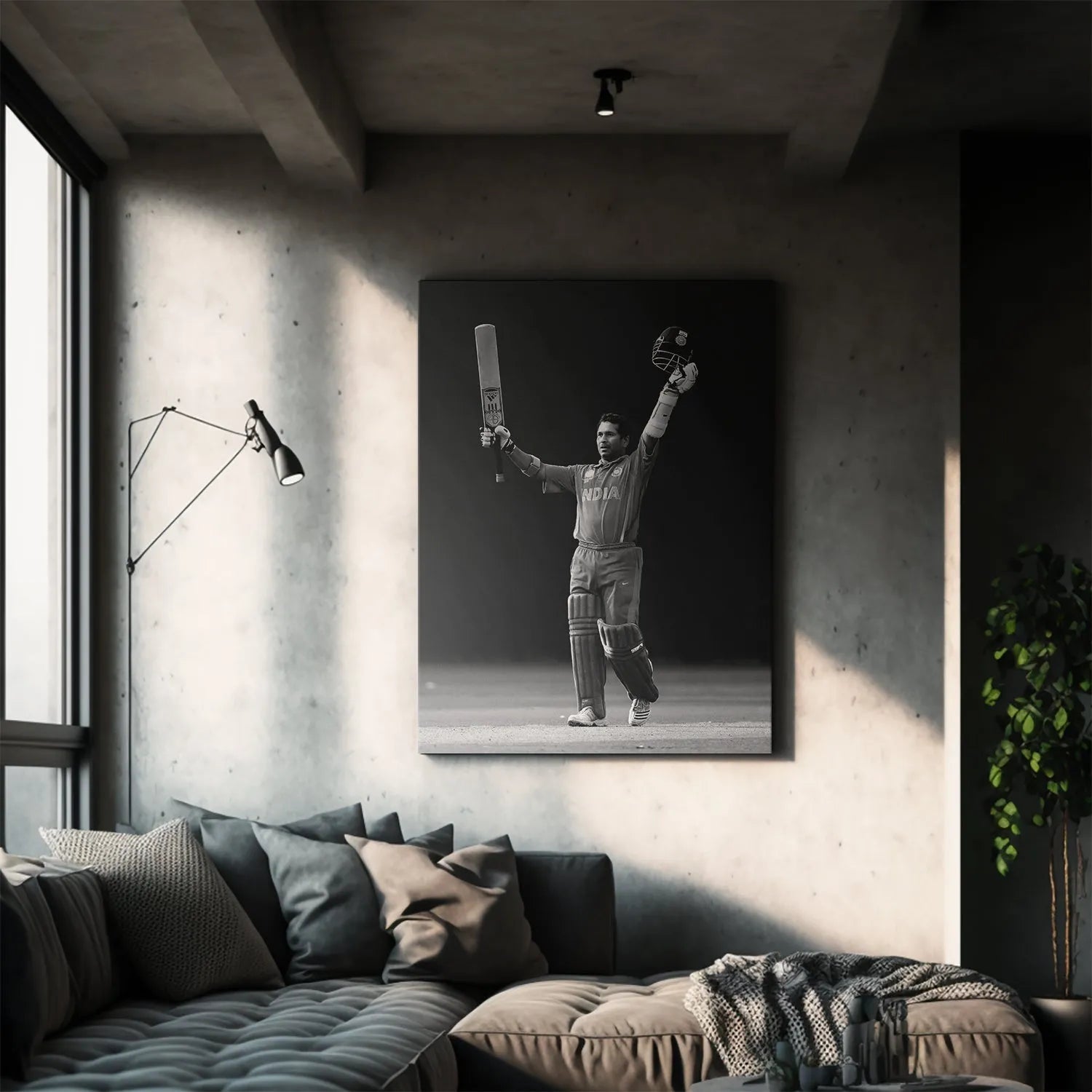 Sachin Tendulkar - Celebrate showcasing the helmet raised high after a historic cricket milestone achievement.
