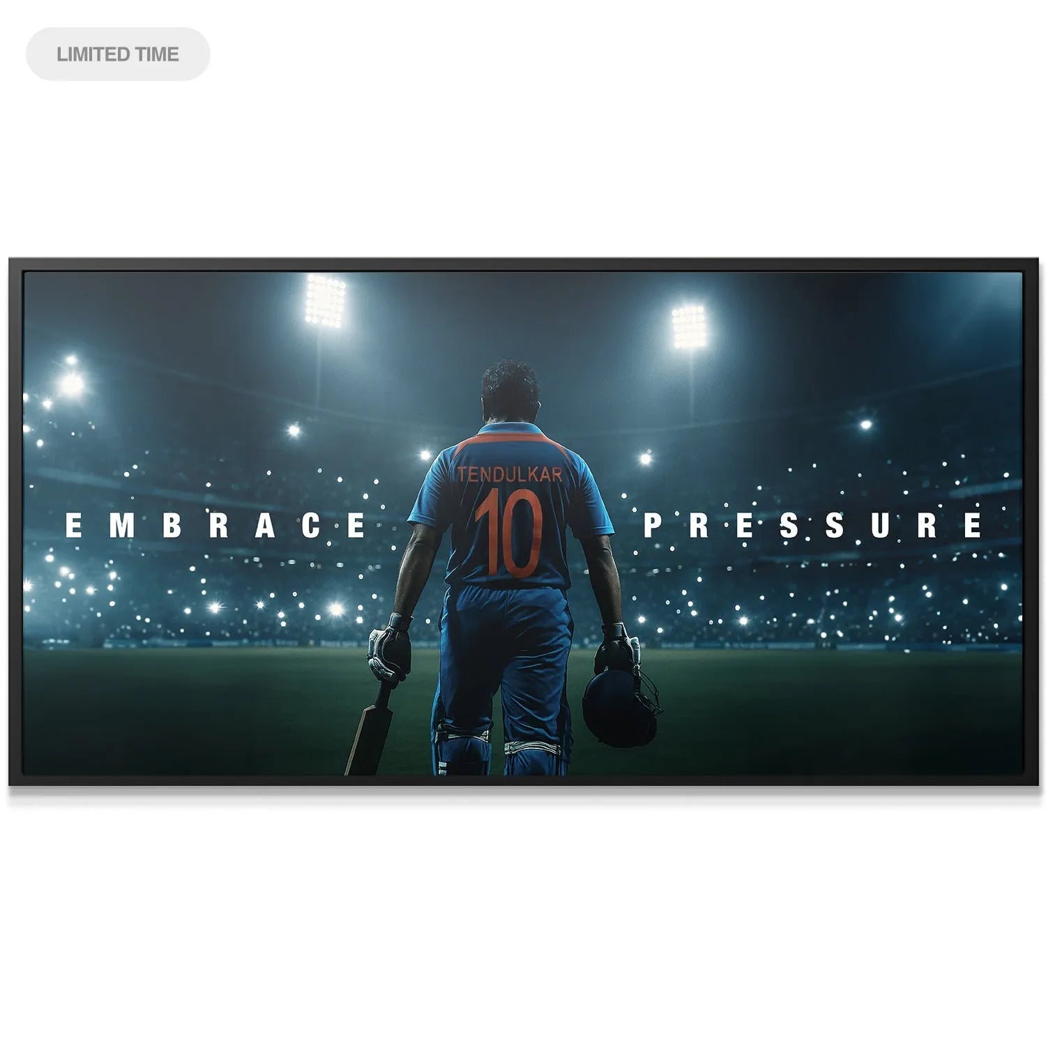 Close-up detail of the '10' jersey and 'Tendulkar' name on the back of the player in the Sachin Tendulkar - Embrace Pressure artwork.