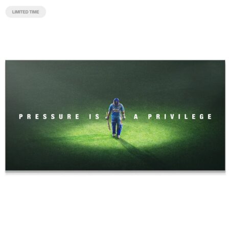 Wide shot of Sachin Tendulkar - Pressure Is A Privilege print, emphasizing the dramatic stadium spotlight effect.