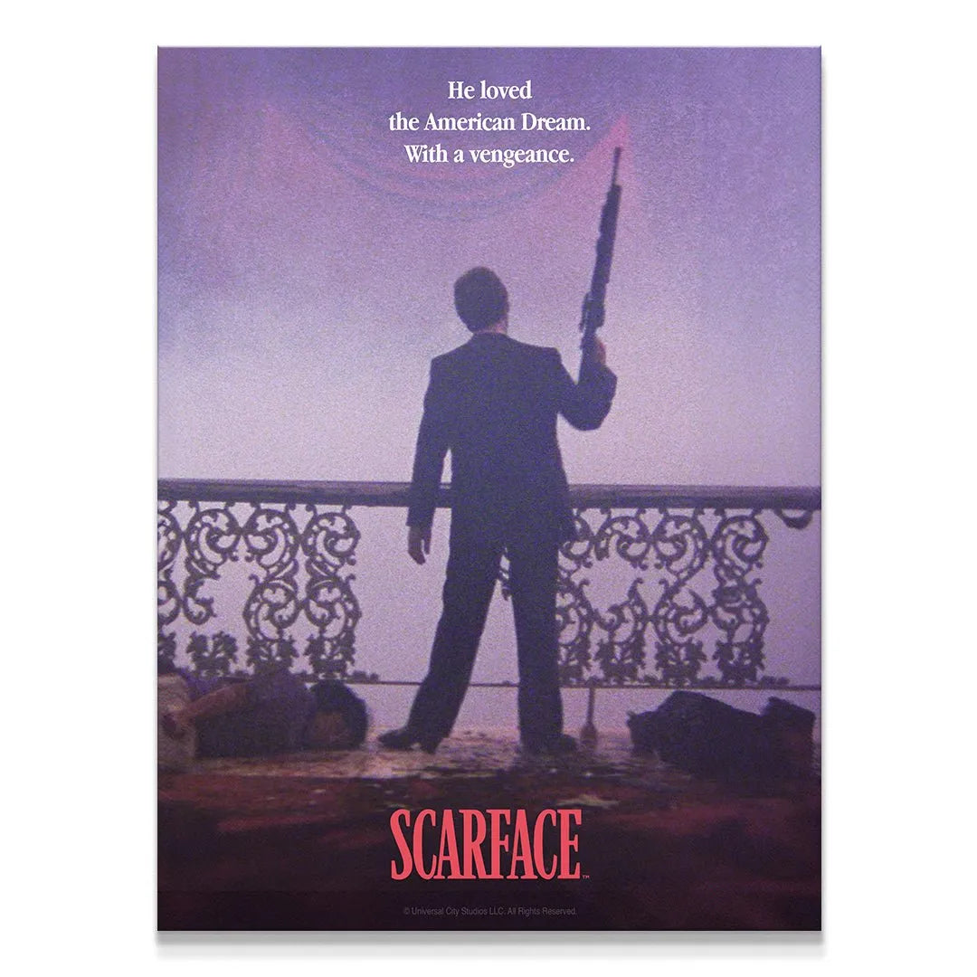 Full shot of Tony Montana's iconic silhouette poster, titled Scarface - American Dream.