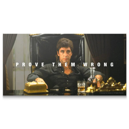 Close-up on Tony Montana's intense gaze: Scarface - Prove Them Wrong motivational cinema poster.