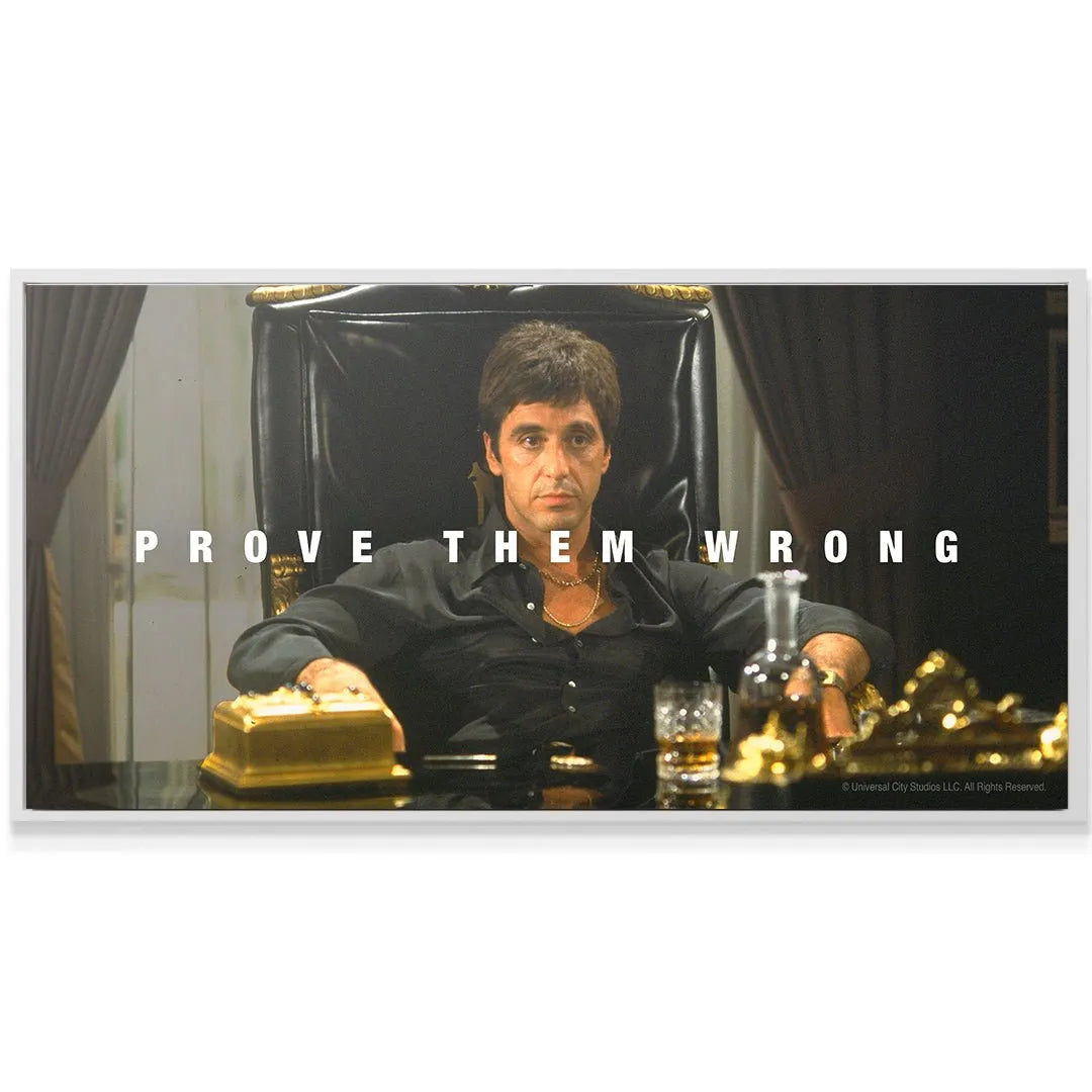 Detail of the golden desk accessories and whiskey glass: Scarface - Prove Them Wrong still life detail.