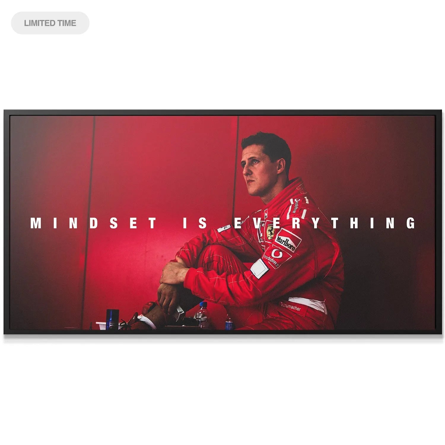 Close-up of Michael Schumacher's determined expression, focusing on the psychological essence of 'Schumacher - Mindset Is Everything'.
