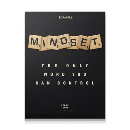 Full view of the Scrabble - Mindset motivational poster on a dark textured background.