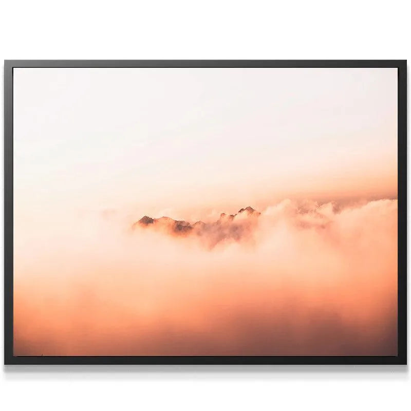 Horizontal perspective of the serene pink and orange Sea of clouds landscape print.