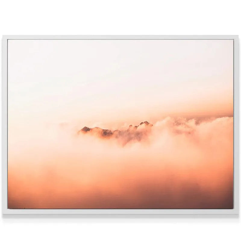 Lifestyle shot featuring the Sea of clouds canvas hanging in a modern living room.
