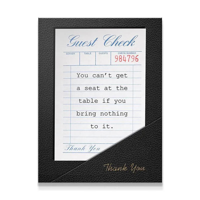 Full view of the 'Seat At The Table' motivational art print replicating a vintage guest check.