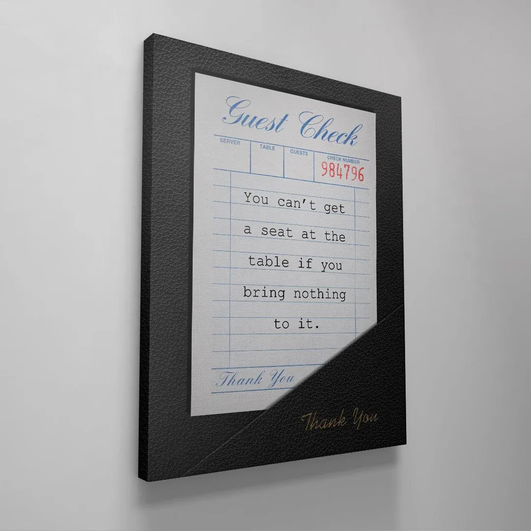 The phrase "Thank You" embossed in gold script on the bottom pocket of the 'Seat At The Table' folder.