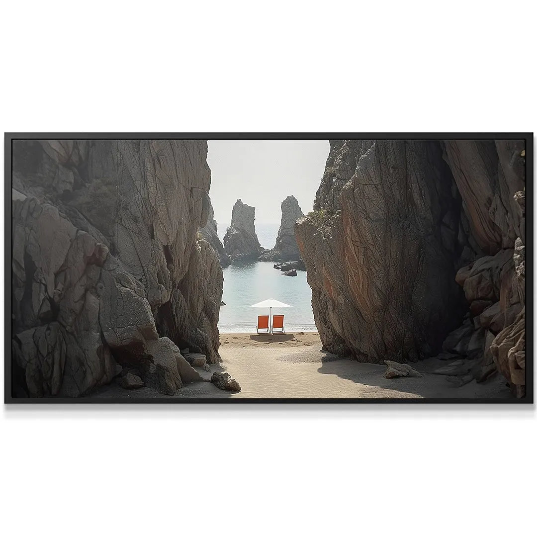 Close-up detail of the textured rock entrance leading toward the Secluded Beach.