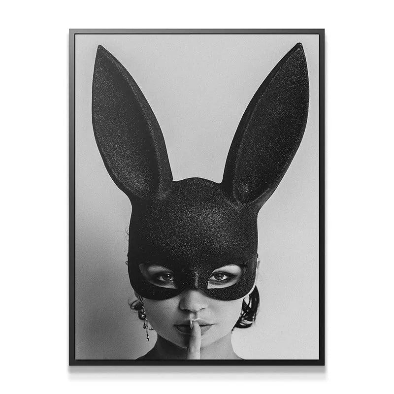 Close-up detail of the glitter texture on the black rabbit mask from Secrets Secrets.