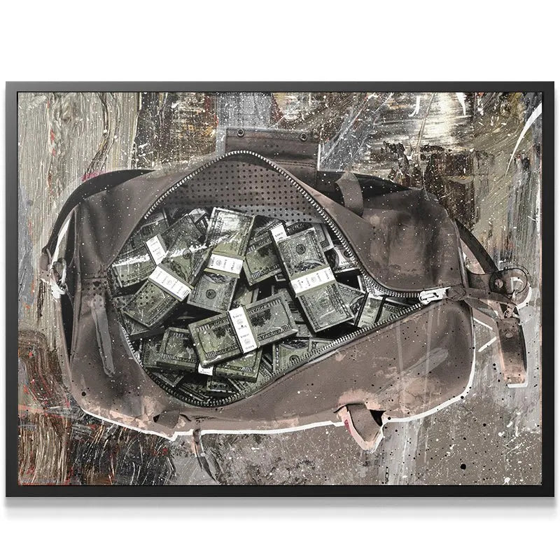 Full frontal view of the street art-inspired 'Secure The Bag ( Special Edition )' print showcasing the money bag.