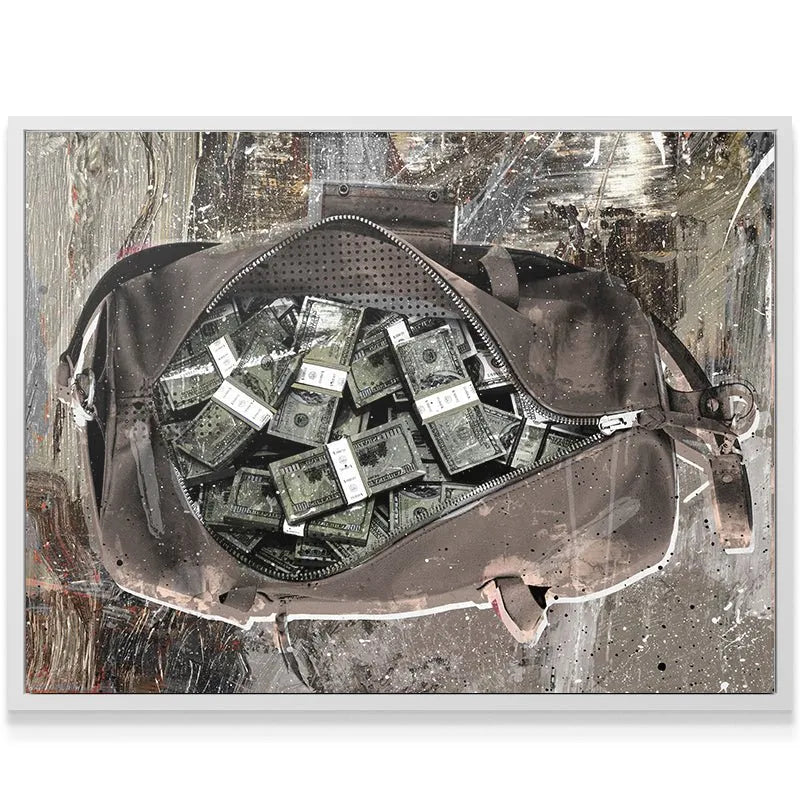 Detail shot focusing on the distressed zipper and handle hardware of the 'Secure The Bag ( Special Edition )' artwork.