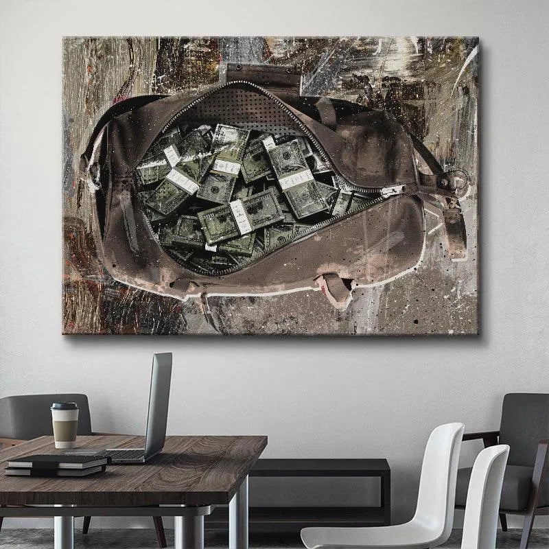Lifestyle angle of the 'Secure The Bag ( Special Edition )' motivational canvas displayed in a modern office environment.