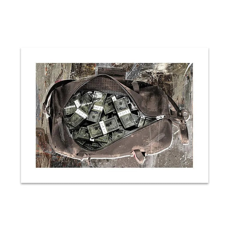 Macro view of the green currency bundles contrasting with the brown bag in 'Secure The Bag ( Special Edition )'.