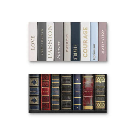 Full view of the two-tiered motivational decorative Shelf Set arrangement.
