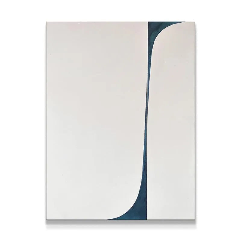 Full view of the Shino abstract painting showing the striking white and deep indigo contrast.