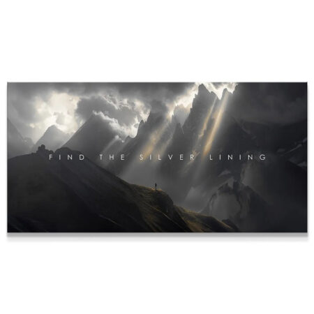 Wide horizontal view of 'Silver Lining' mountain range canvas art.