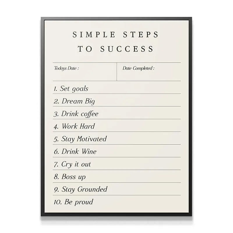 Close-up view showing the elegant serif font used for the title "Simple Steps To Success" notepad texture.