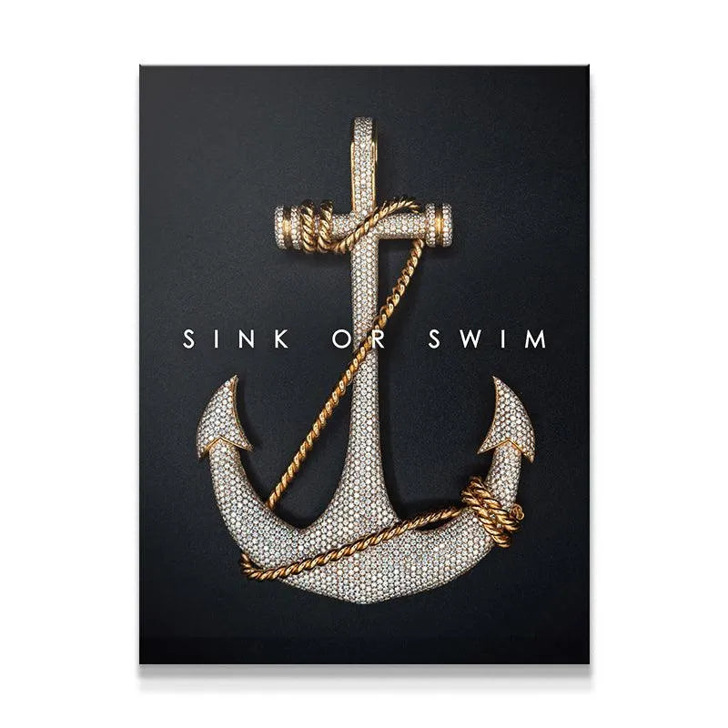 Full frontal view of the diamond-encrusted anchor art print, Sink Or Swim.