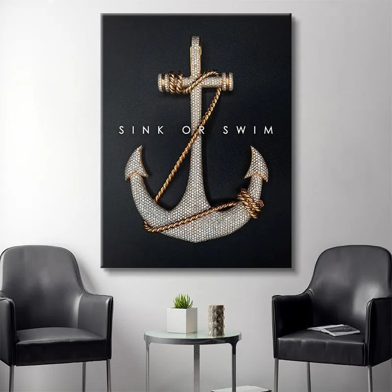 Vertical angle showing the shimmering pavé setting on the flukes of the Sink Or Swim decorative art.