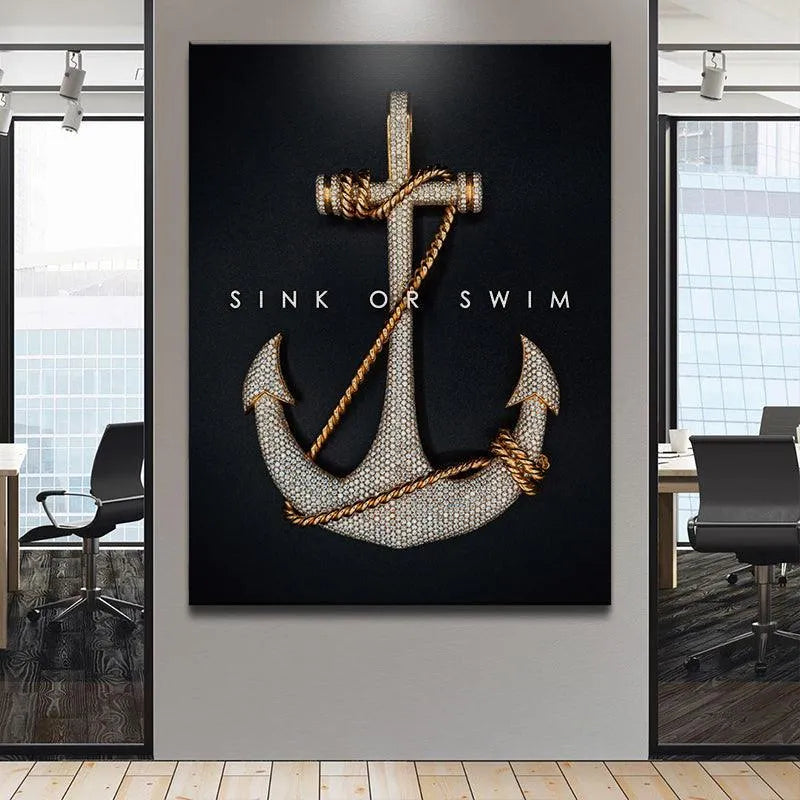 High-resolution shot emphasizing the intense contrast between the dark background and the bright anchor in Sink Or Swim.