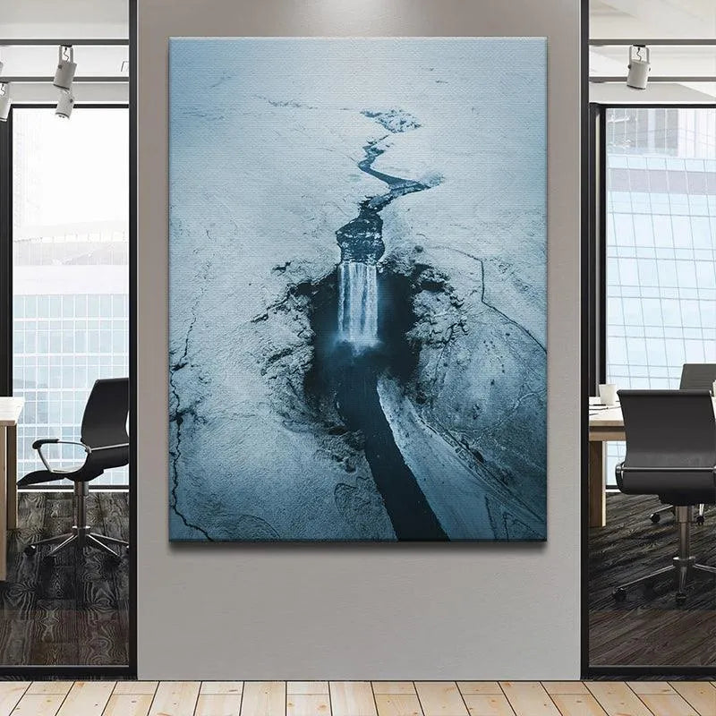Textured detail of the icy spray and mist emanating from the base of Skogafoss waterfall.