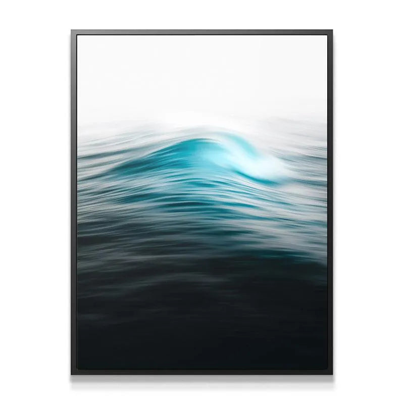 Full view of the framed Smooth Seas (Phil de Glanville) print hanging on a minimalist white wall.