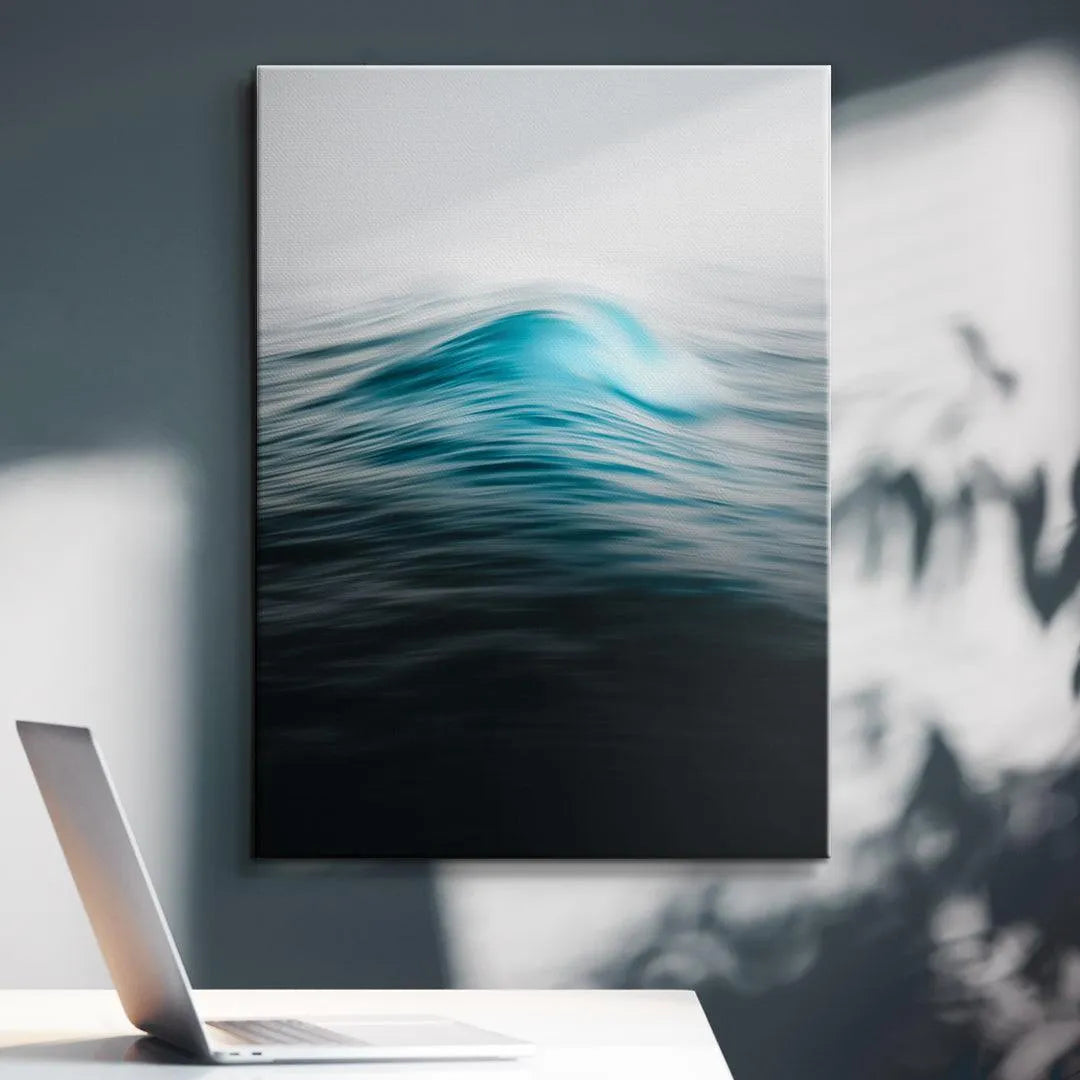 Wide shot showing the atmospheric fade from dark water to white sky in Smooth Seas (Phil de Glanville).
