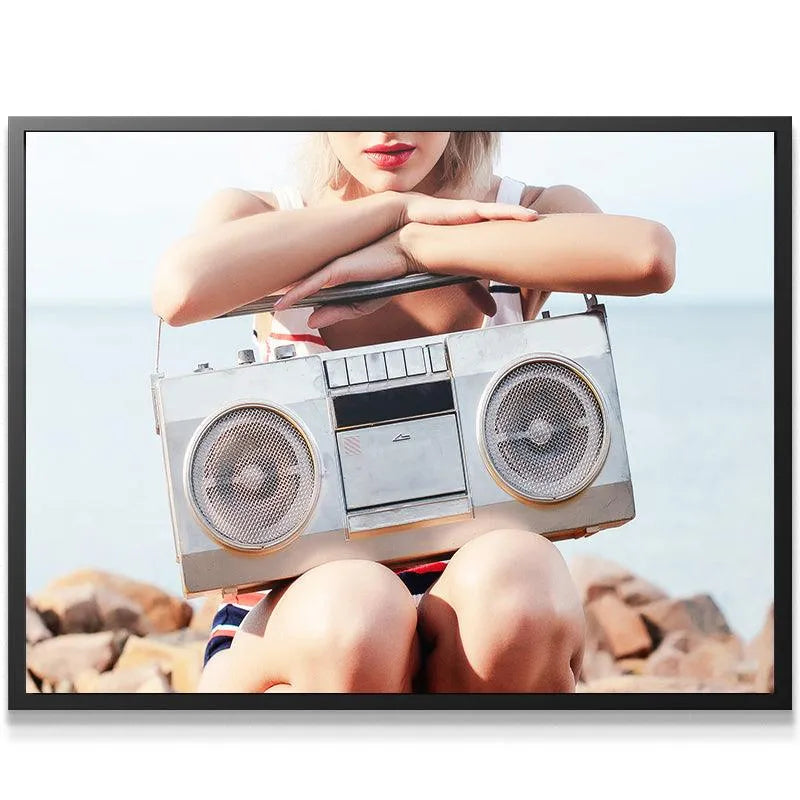 Close-up detail of the boombox's metallic mesh speaker grille texture, focusing on the audio element of Speaker Duty.