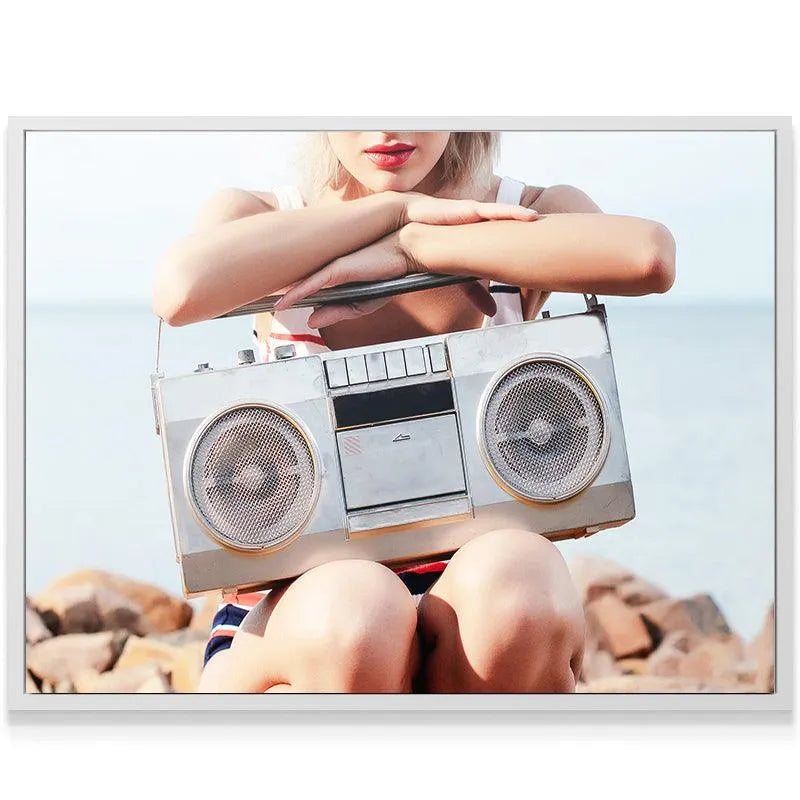 Low-angle perspective showing the subject's crossed arms and the heavy presence of the boombox under Speaker Duty.