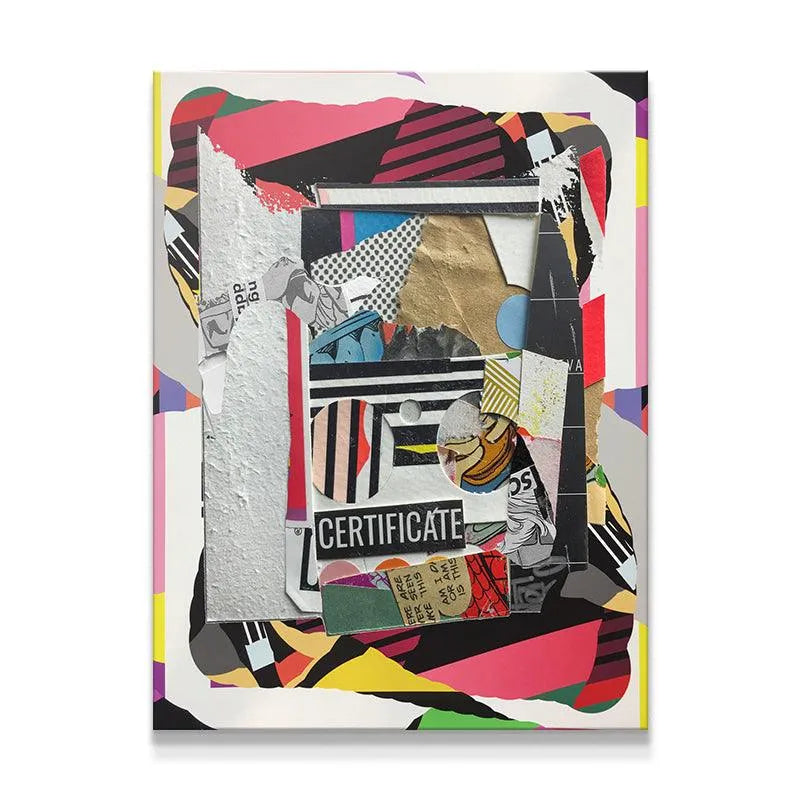 Abstract collage artwork 'Spoonful Of Sugar' featuring vibrant colors and multilayered papers presented from a front angle.