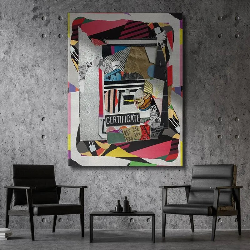 Extreme texture focus shot illustrating the combination of rough, torn paper edges and smooth graphic prints utilized in 'Spoonful Of Sugar'.