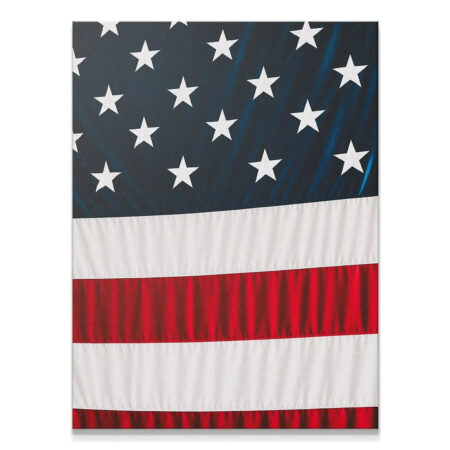 Close-up view of the Stars & Stripes showing the deep navy field of stars on the canvas.