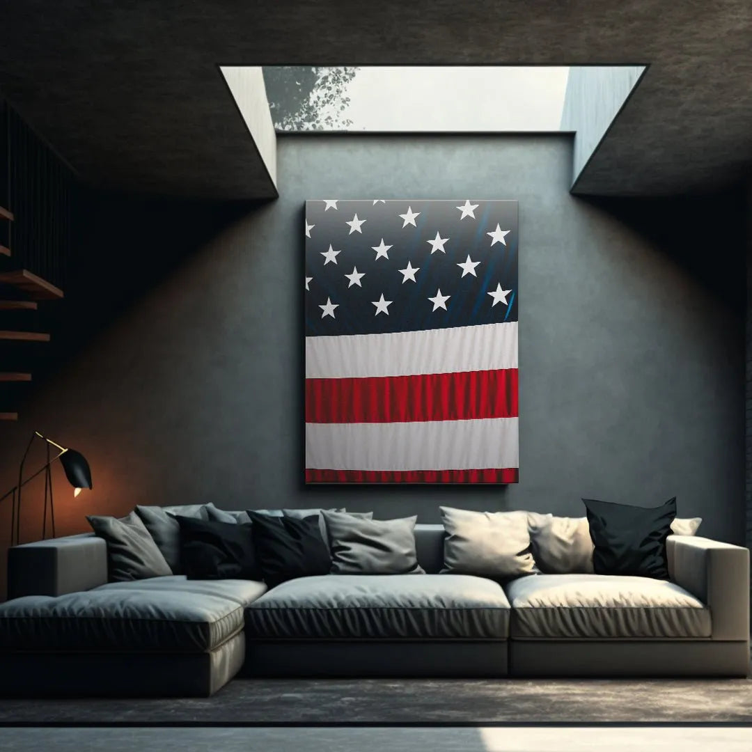 High-definition print of the American flag's Stars & Stripes element, emphasizing fabric quality.