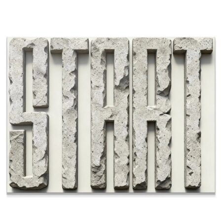 High-contrast studio shot of the Start - Stone 3D word art.