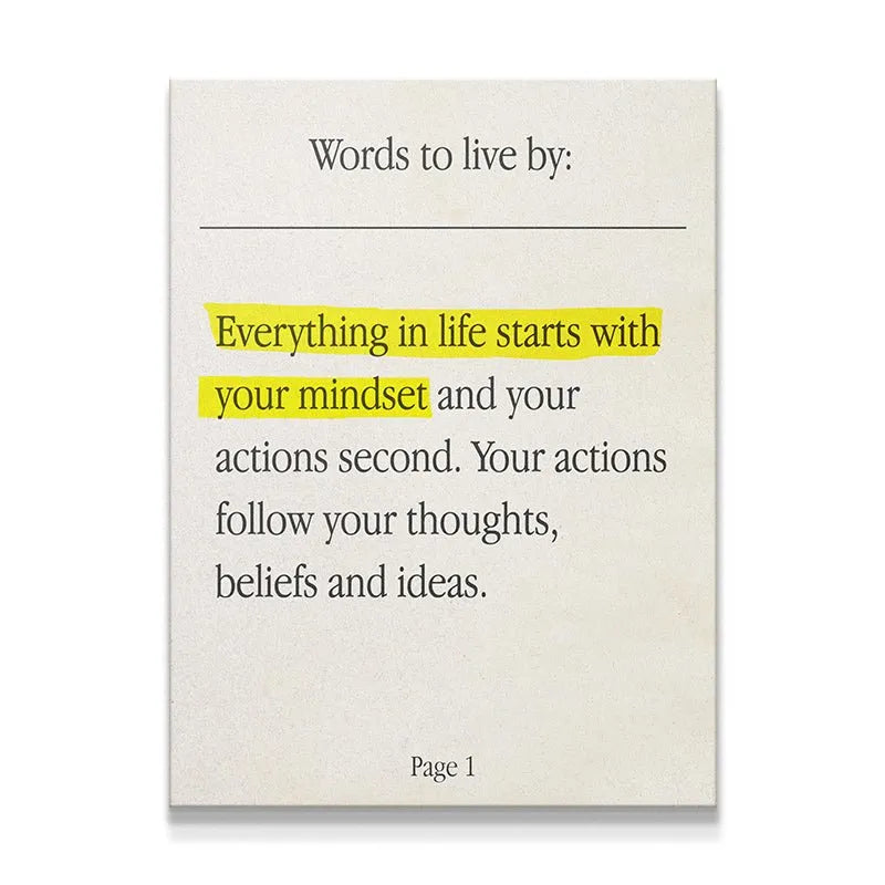 Close-up view of the highlighted text emphasizing 'mindset' on the 'Starts With Mindset' print.