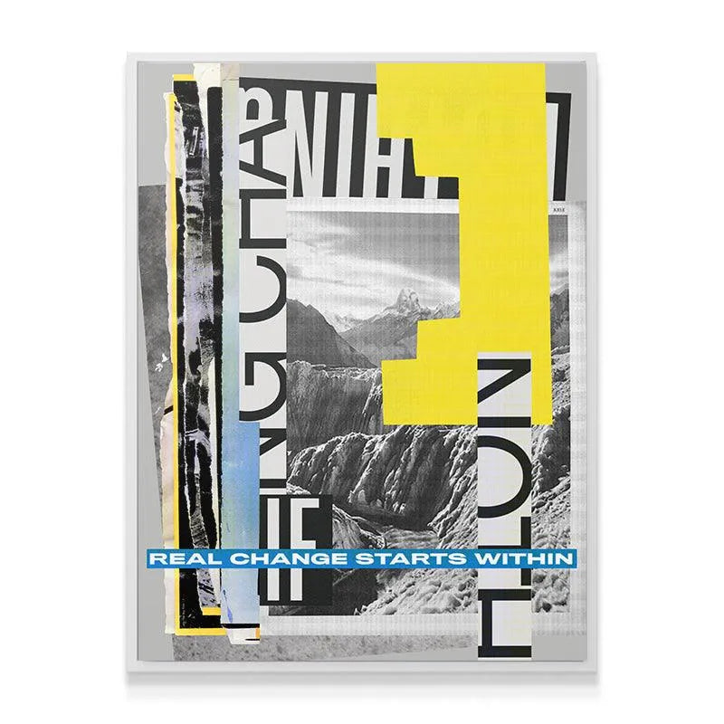 Angled shot of the modern framed print, affirming that real change Starts Within.