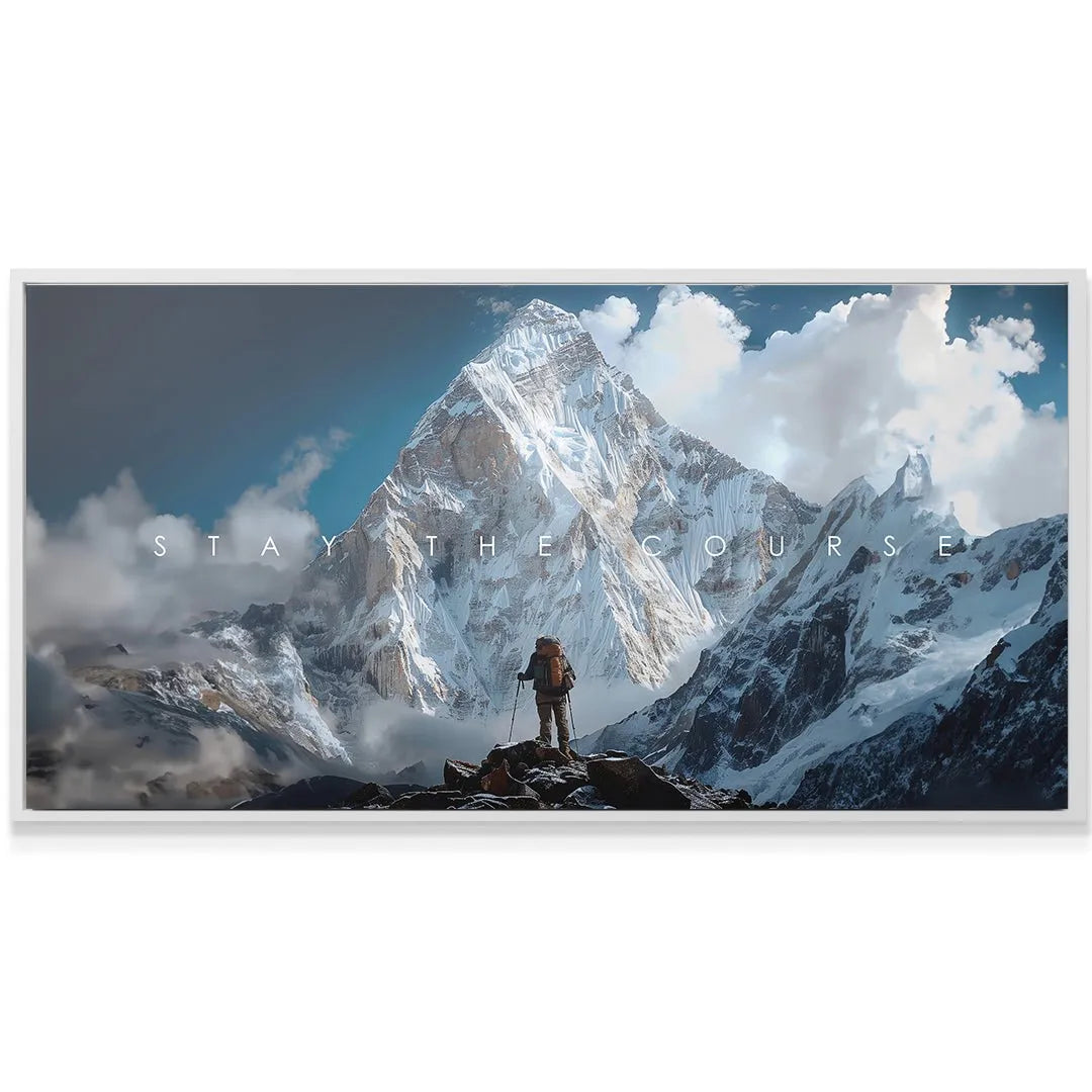 Lifestyle shot of the wall art 'Stay The Course' hanging in a modern office environment.