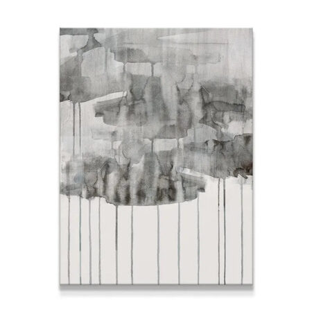 Full vertical view of the abstract 'Storm' artwork showing heavy grey washes and white space.