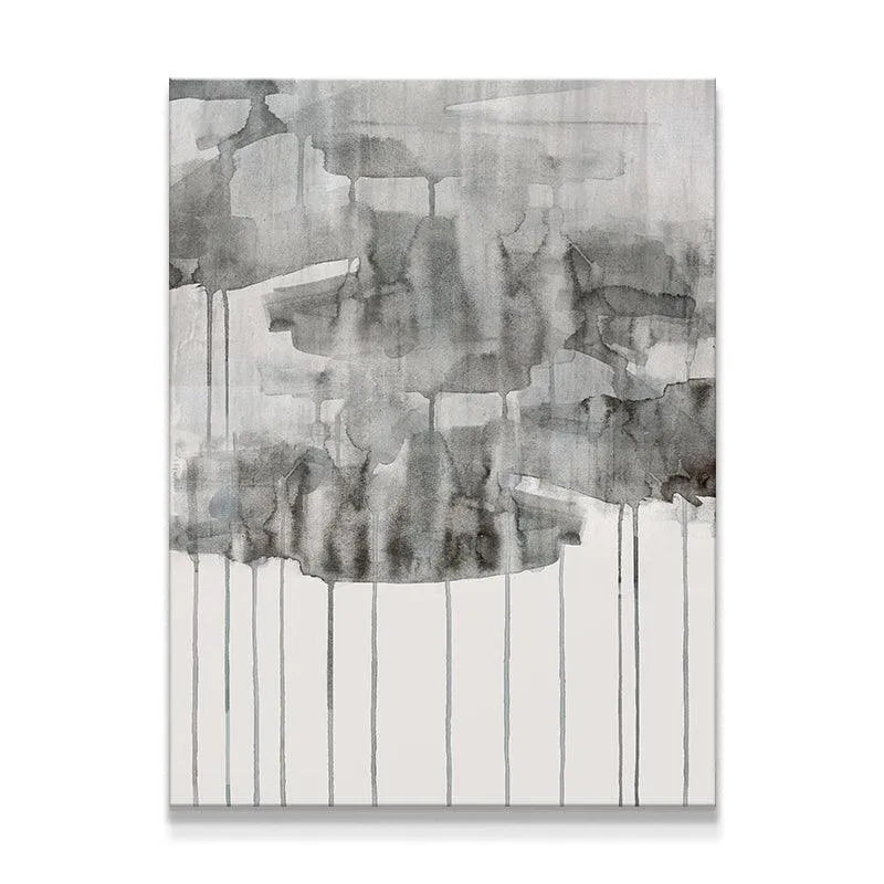Full vertical view of the abstract 'Storm' artwork showing heavy grey washes and white space.