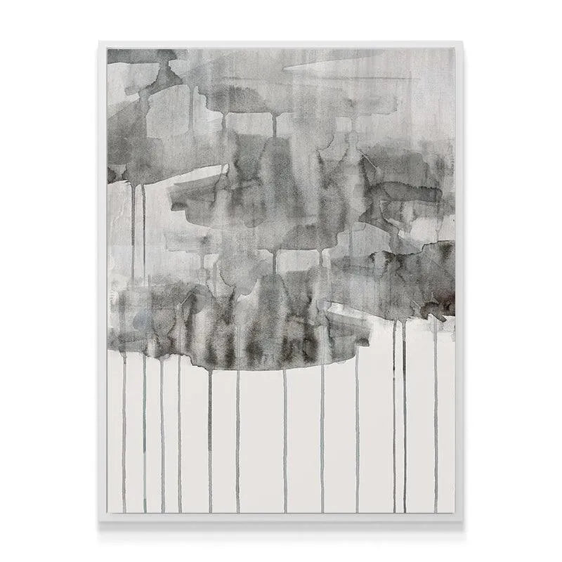 Angled perspective of the framed 'Storm' canvas emphasizing depth and light refraction.