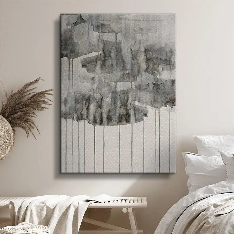 Lifestyle setting featuring the monumental 'Storm' print above a minimalist credenza.