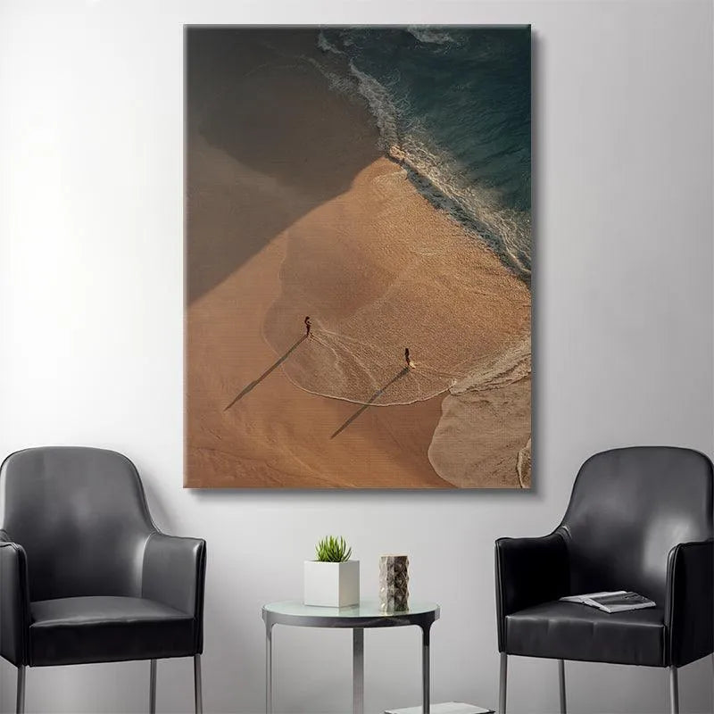 Lifestyle mock-up of the Strangers or Friends artwork displayed above a minimalist sofa.