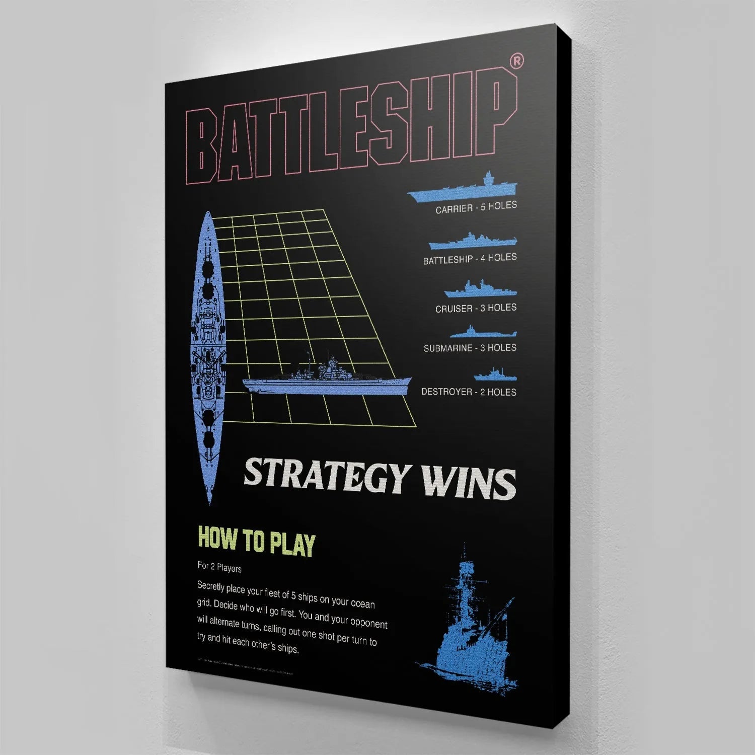 Textured print surface reflecting light on the blue grid demonstrating Strategy Wins.