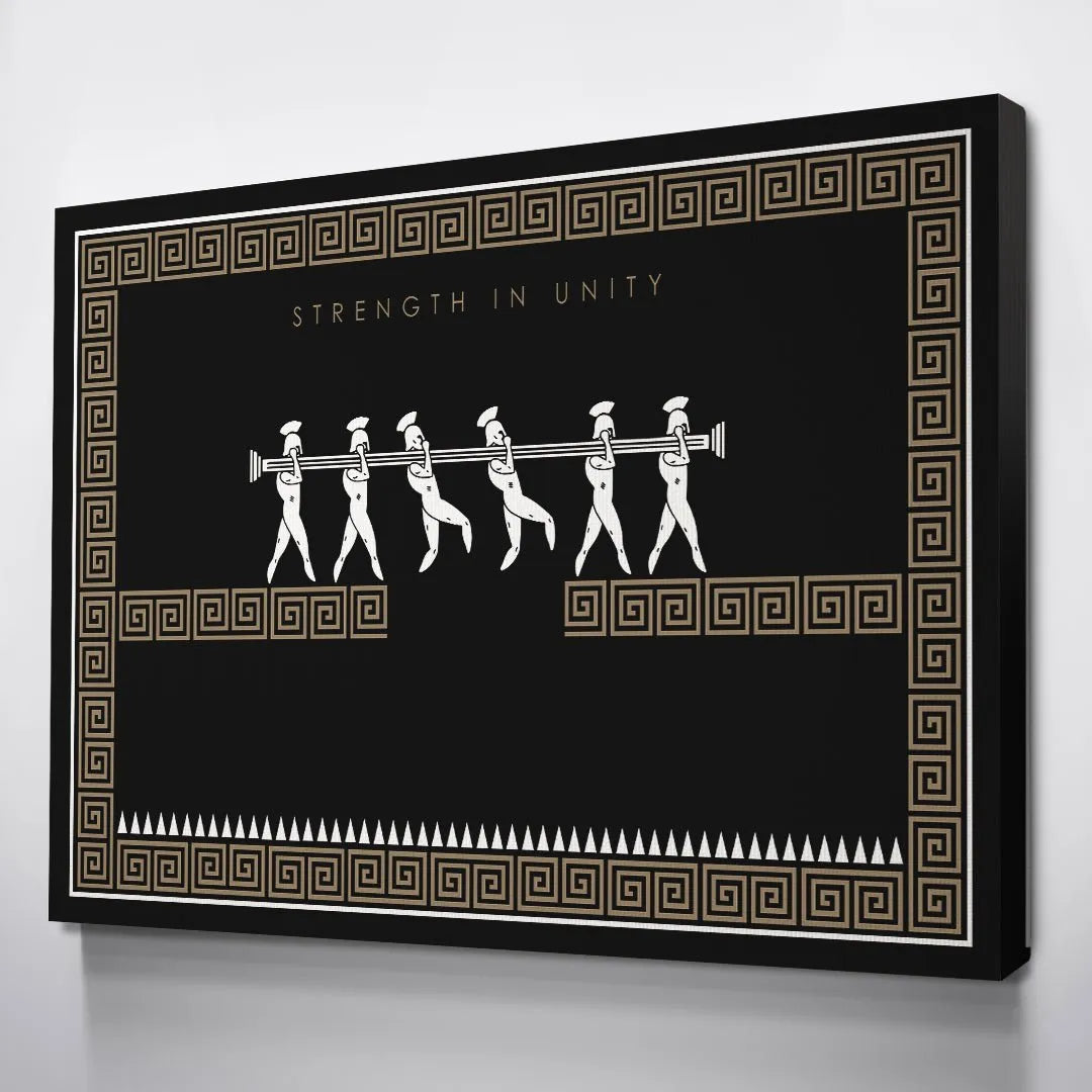 Detailed texture shot focusing on the crisp contrast between the gold border and the matte black background of the Strength In Unity - Empire Series.